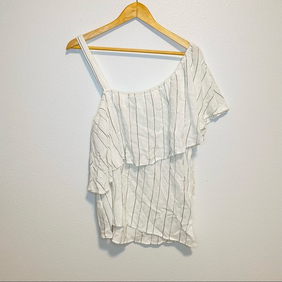 NWT Sanctuary White Black Stripe One Shoulder Top - Picture 5 of 6